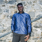 Chess Board - Royal Blue Men's Jacquard Satin Luxury Formal Shirt