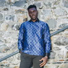 Chess Board - Royal Blue Men's Jacquard Satin Luxury Formal Shirt