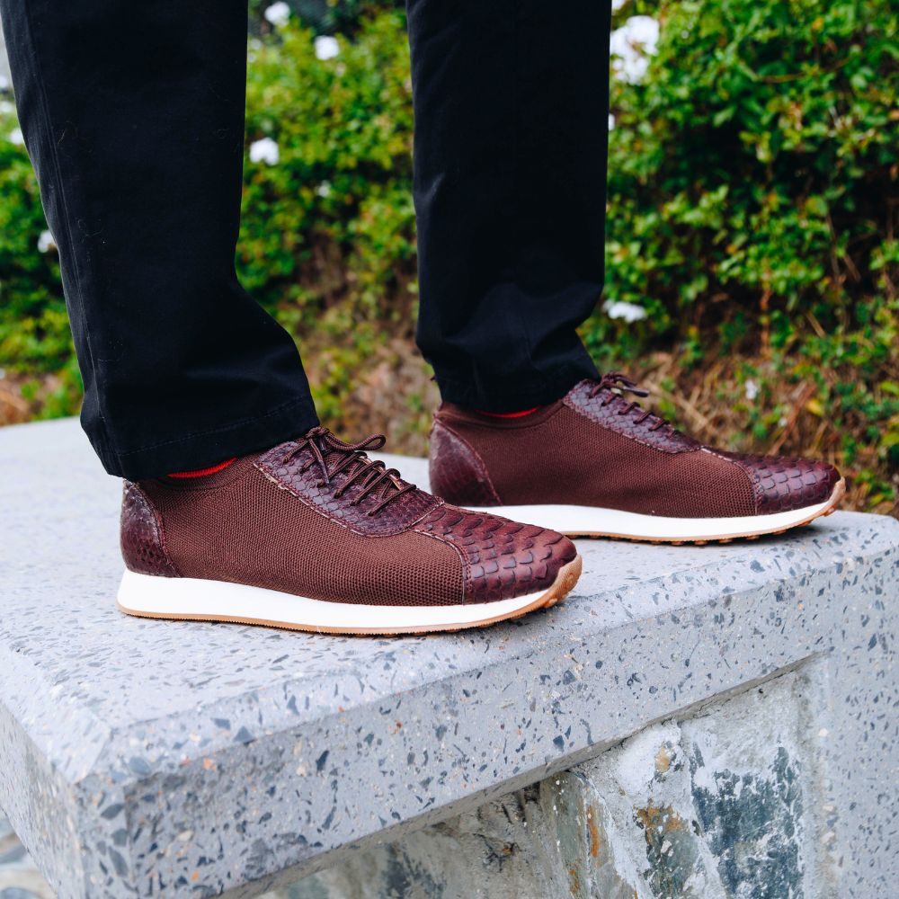 Mens Chocolate Brown Leather Sneakers Croc Textured Casual Dress Shoes Mens Chocolate Brown Leather Sneakers Croc Textured Casual Dress Shoes
