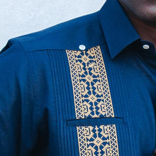 Cuban Crosses – Navy Short Sleeve Linen Cotton Embroidered Men's Shirt