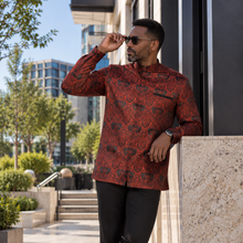 Golden Heart - Burnt Orange Men's Jacquard Woven Luxury Formal Shirt