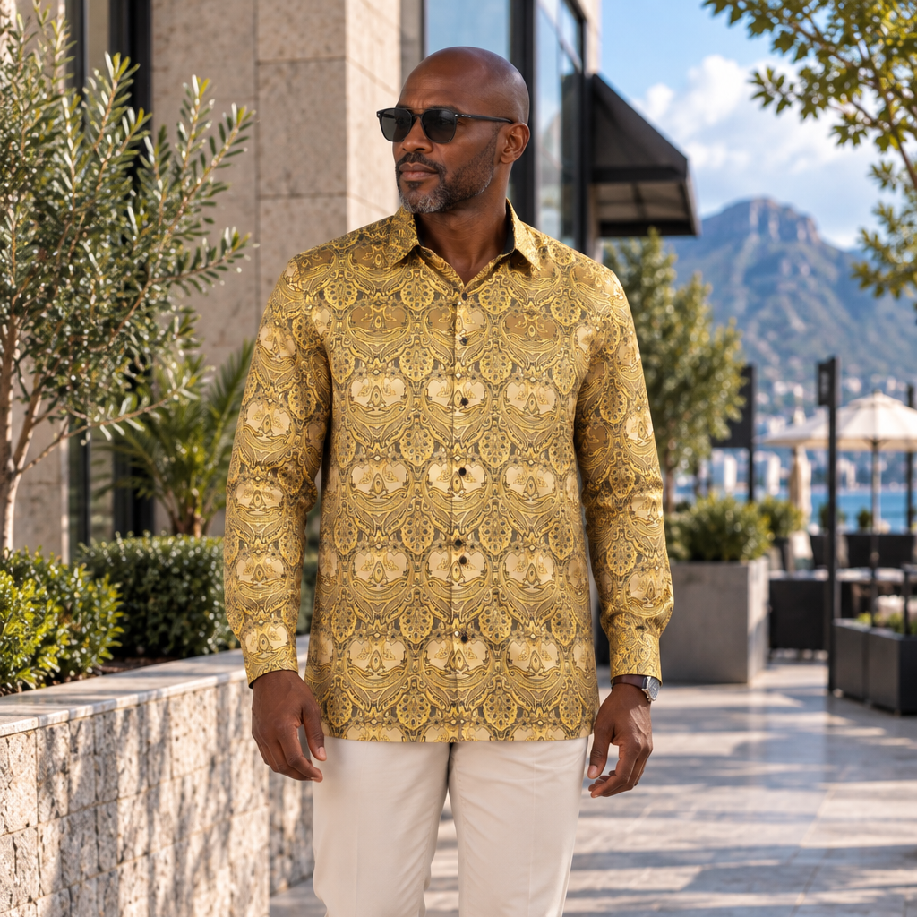 Golden Heart - Gold Men's Jacquard Woven Luxury Formal Shirt
