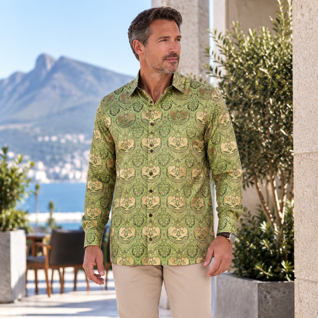 Golden Heart - Green Men's Jacquard Woven Luxury Formal Shirt