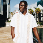 White Flower – White Short Sleeve Linen Cotton Embroidered Men's Shirt