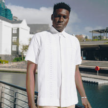 Freedom Madiba - White Short Sleeve Linen Cotton Embroidered Men's Shirt