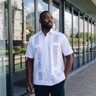 Flavor of Ubuntu - White Short Sleeve Linen Cotton Embroidered Men's Shirt
