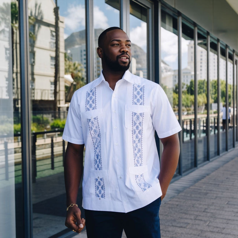 mens embroidered dress shirts Men's Sorrento All Over Embroidered Linen Shirts, 2XL / White with Navy Turtle