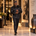 Madiba Original Black Diamante Iconic 100% Silk Shirt With Line Embroidery