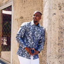 African Baloons Silver Men's Jacquard Satin Luxury Formal Shirt