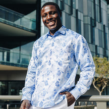 Lillian Wave - Blue Men's Jacquard Satin Luxury Formal Shirt