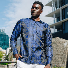 Lillian Wave - Royal Blue Men's Jacquard Satin Luxury Formal Shirt