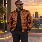 Men’s Burnt Orange Jacquard Woven Bomber Jacket – Stylish Outerwear