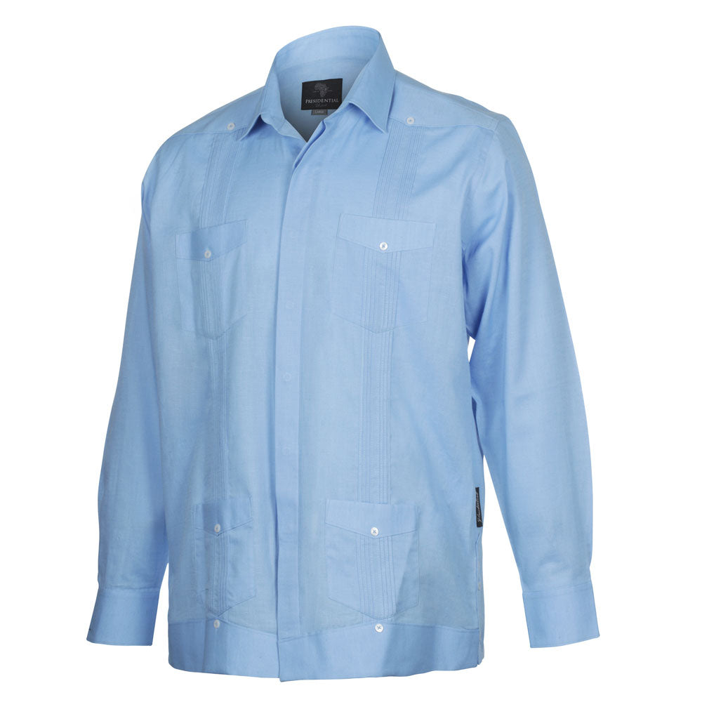 Blue Sky Long Sleeve Cuban Multi-Pocket Cotton Linen Shirt