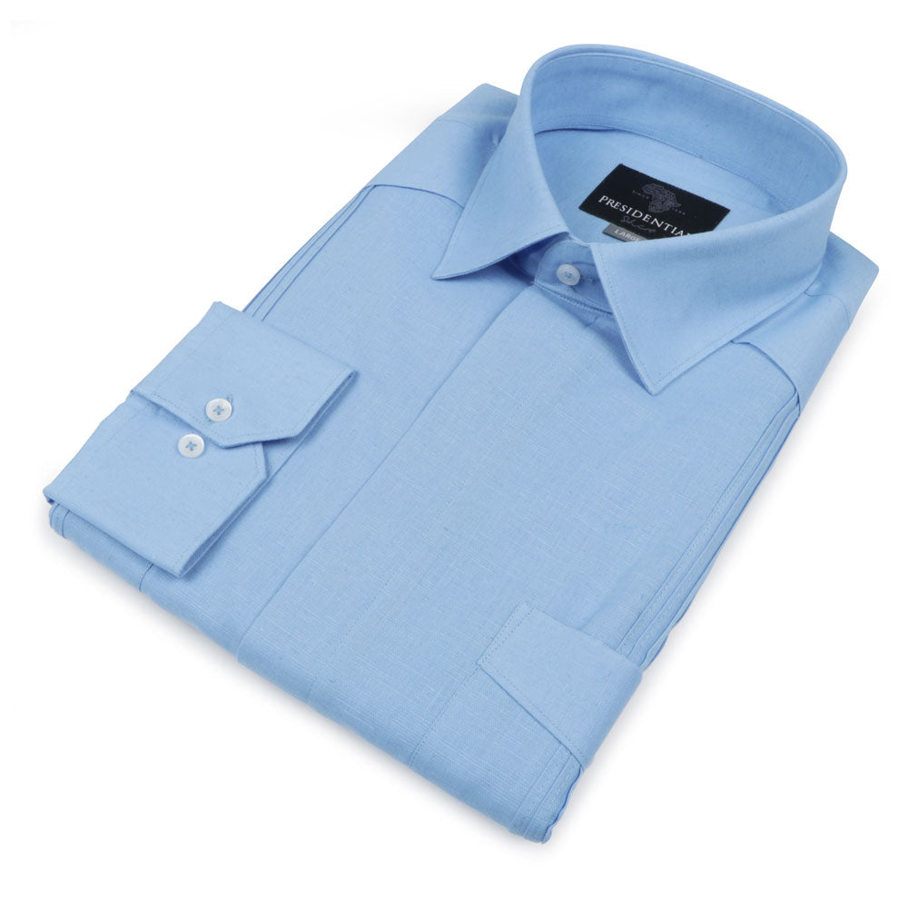 Blue Sky Long Sleeve Cuban Multi-Pocket Cotton Linen Shirt