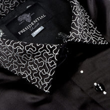 Madiba Original Black Diamante Iconic 100% Silk Shirt With Swirl Embroidery