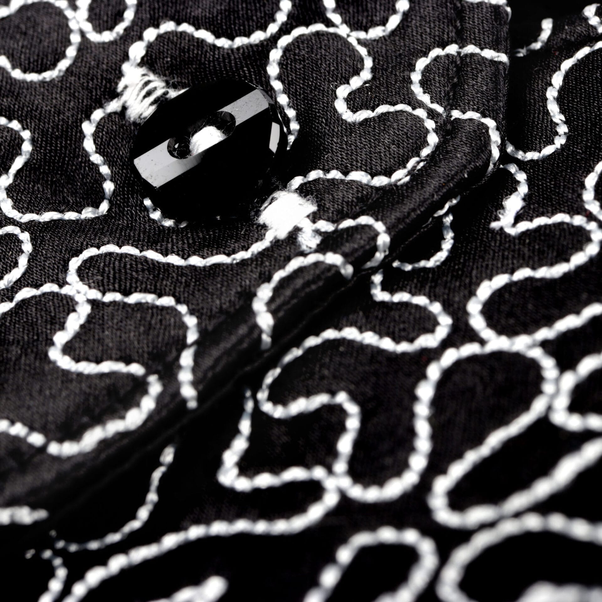 Madiba Original Black Diamante Iconic 100% Silk Shirt With Swirl Embroidery