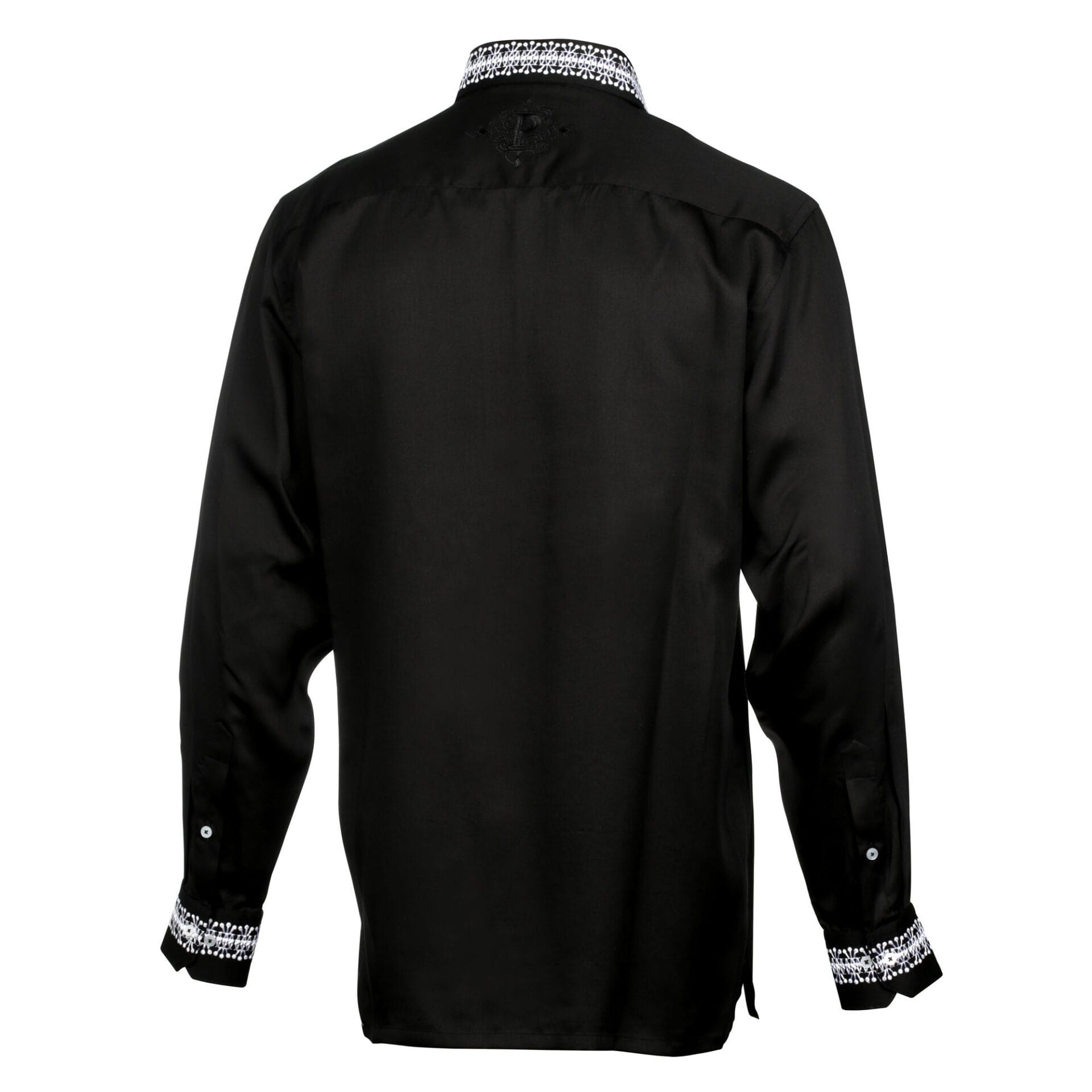 Classic Embroidered Rayon Black Long Sleeve Viscose Men's Shirt