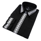 Classic Embroidered Rayon Black Long Sleeve Viscose Men's Shirt
