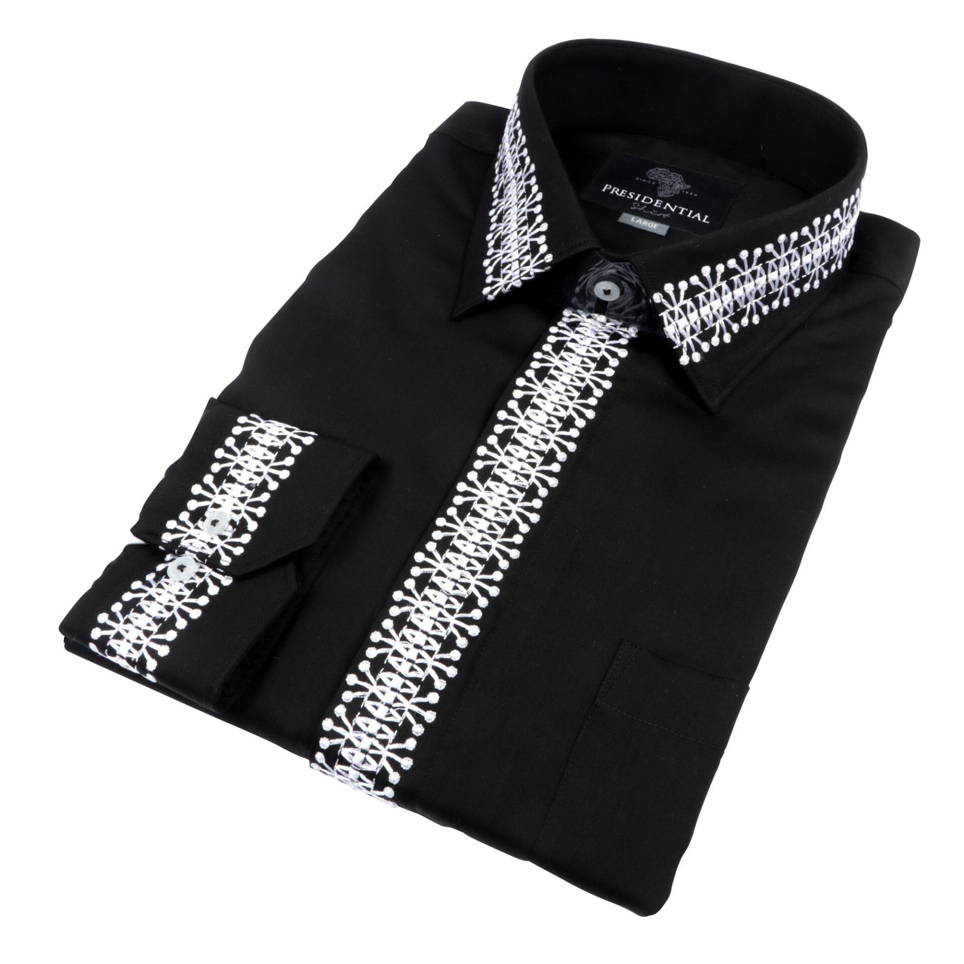 Classic Embroidered Rayon Black Long Sleeve Viscose Men's Shirt