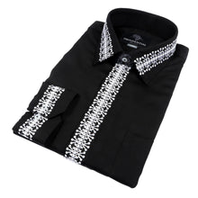 Classic Embroidered Rayon Black Long Sleeve Viscose Men's Shirt