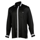 Classic Embroidered Rayon Black Long Sleeve Viscose Men's Shirt