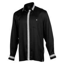 Classic Embroidered Rayon Black Long Sleeve Viscose Men's Shirt