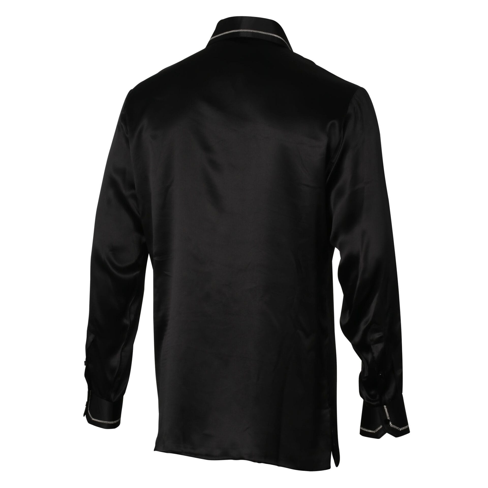 Madiba Original Black Diamante Iconic 100% Silk Shirt With Line Embroidery