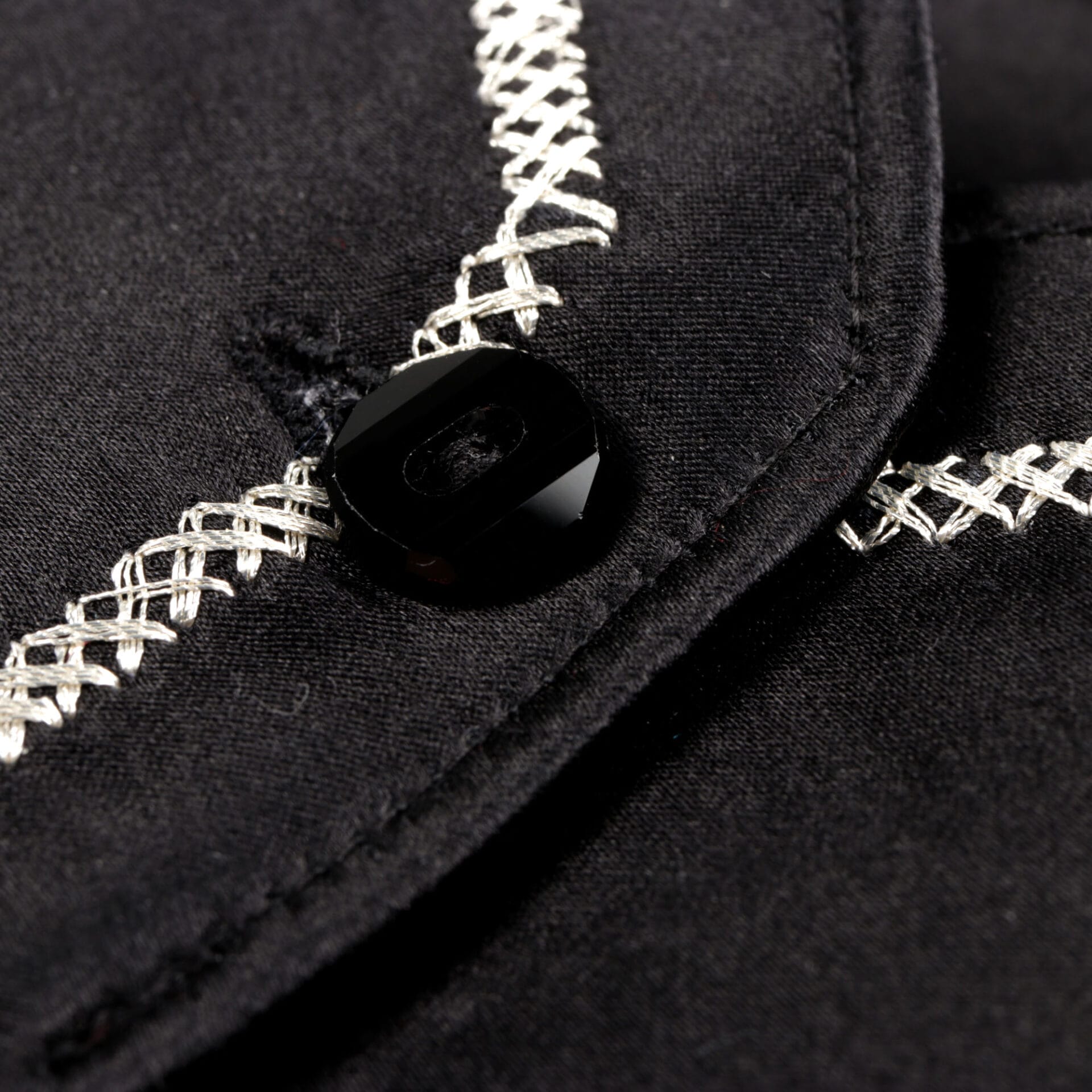 Madiba Original Black Diamante Iconic 100% Silk Shirt With Line Embroidery