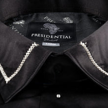 Madiba Original Black Diamante Iconic 100% Silk Shirt With Line Embroidery