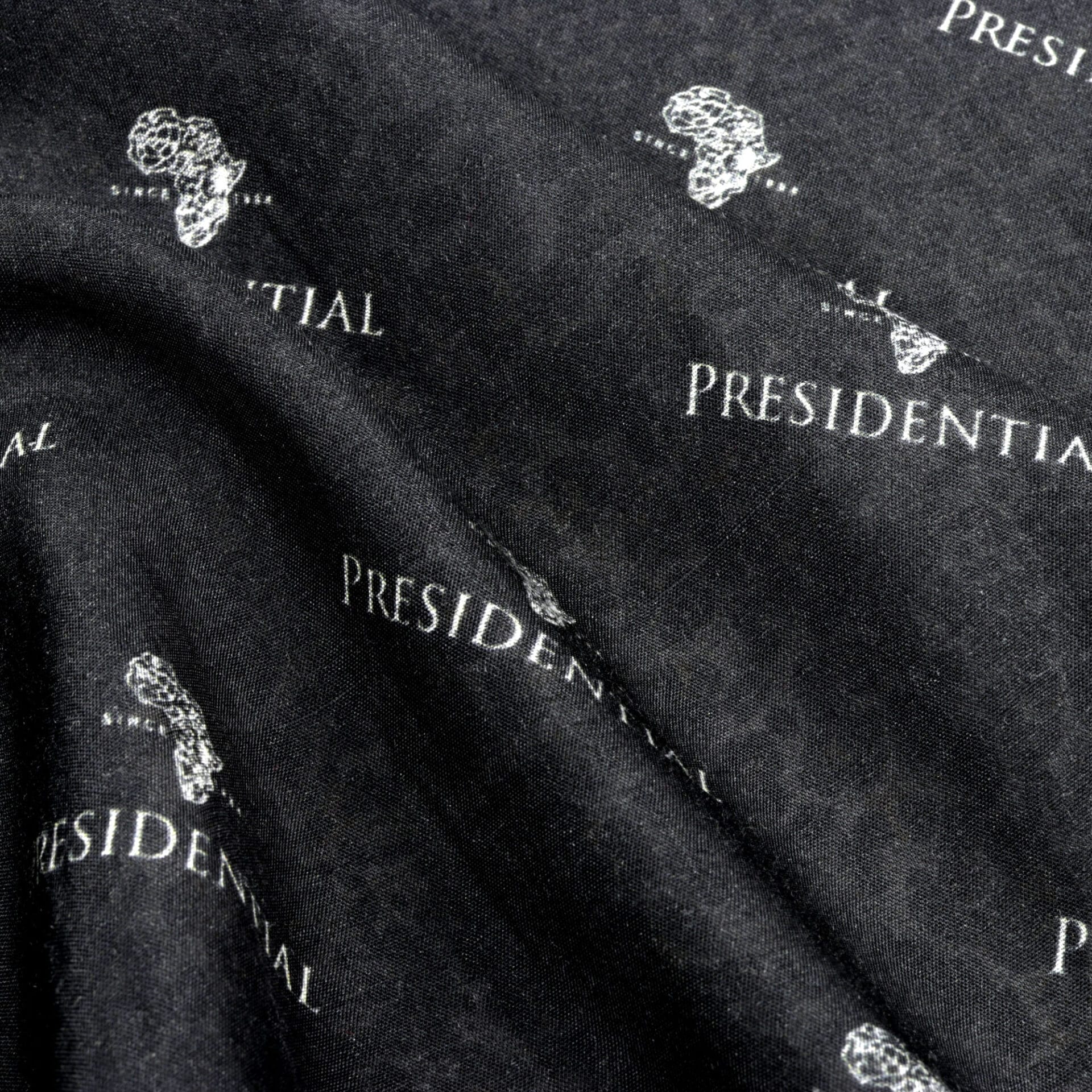 Madiba Original Black Diamante Iconic 100% Silk Shirt With Line Embroidery