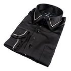 Madiba Original Black Diamante Iconic 100% Silk Shirt With Line Embroidery