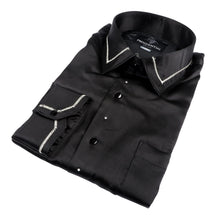 Madiba Original Black Diamante Iconic 100% Silk Shirt With Line Embroidery