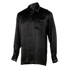 Madiba Original Black Diamante Iconic 100% Silk Shirt With Line Embroidery