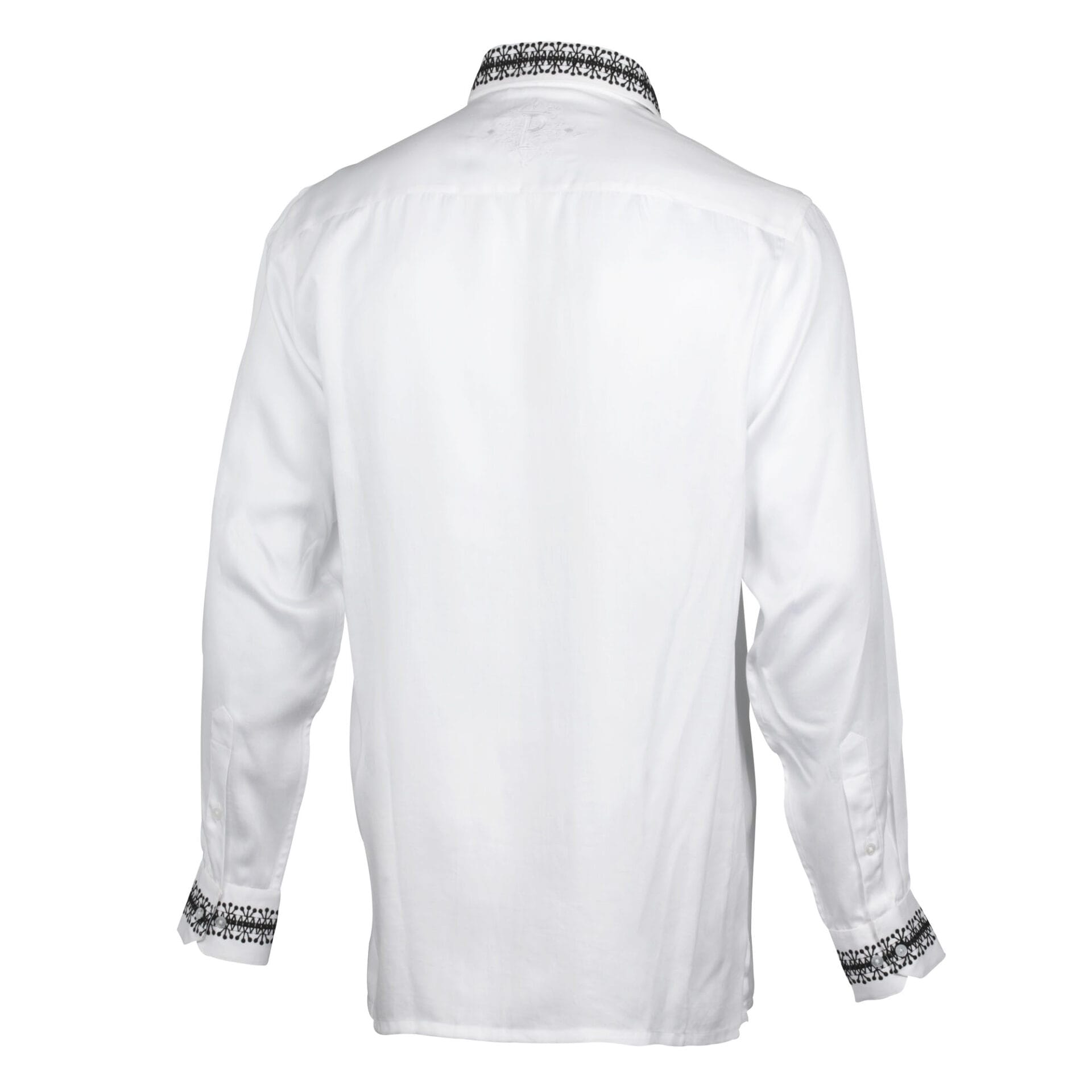 Classic Embroidered Rayon White Long Sleeve Viscose Men's Shirt