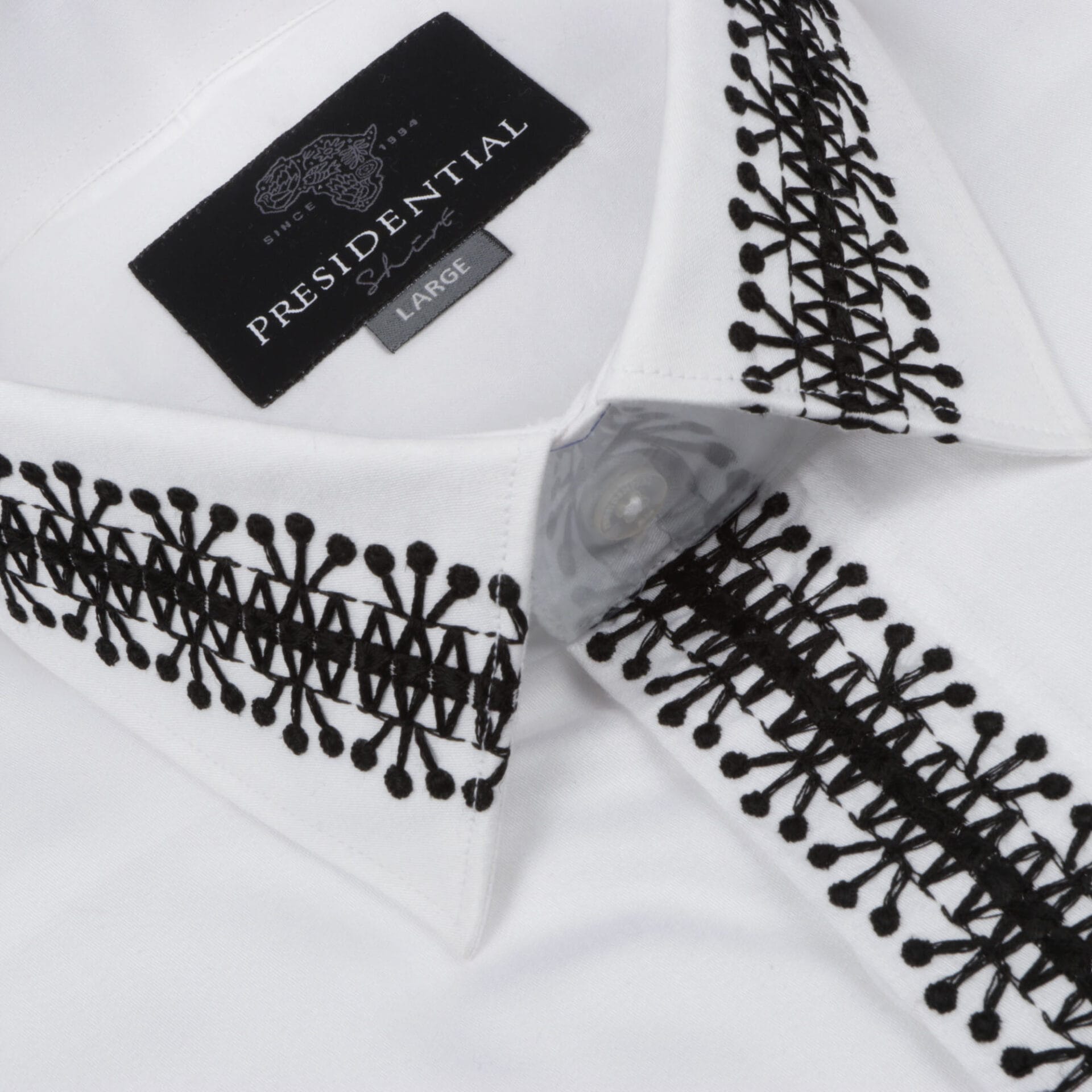 Classic Embroidered Rayon White Long Sleeve Viscose Men's Shirt