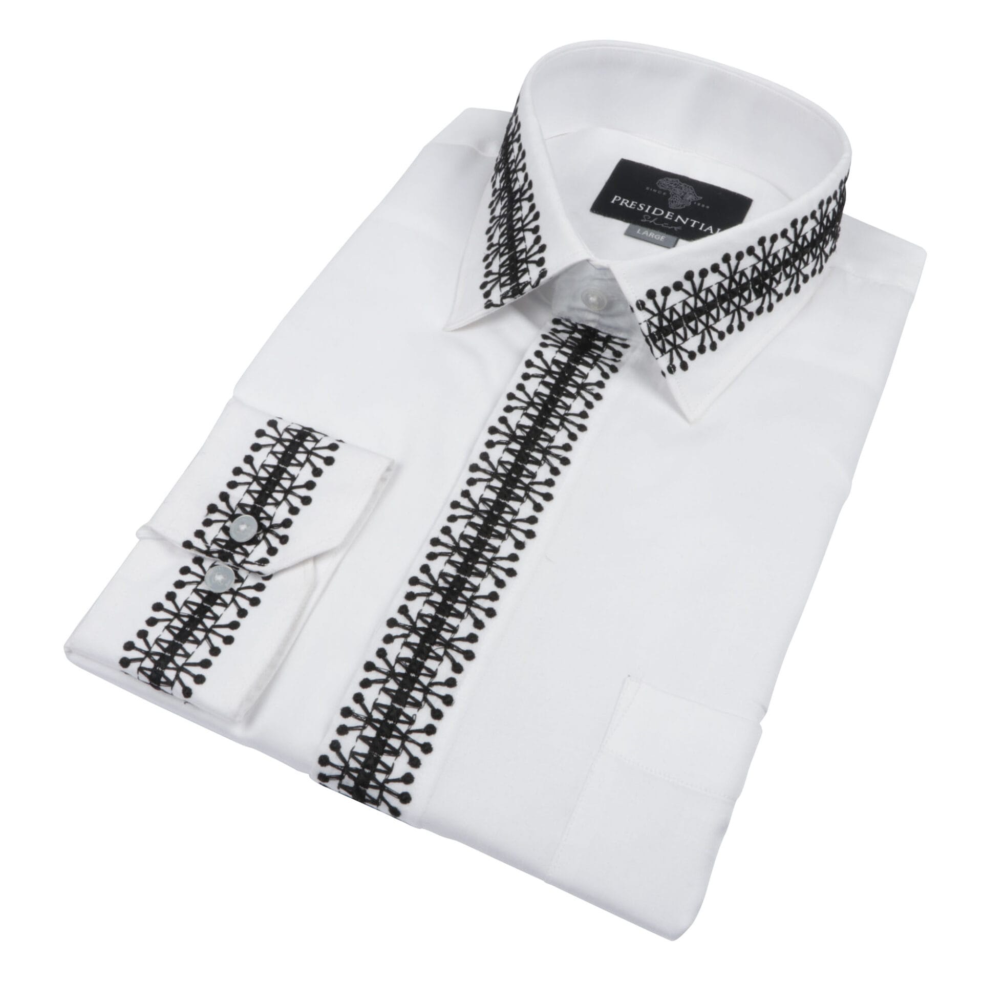 Classic Embroidered Rayon White Long Sleeve Viscose Men's Shirt