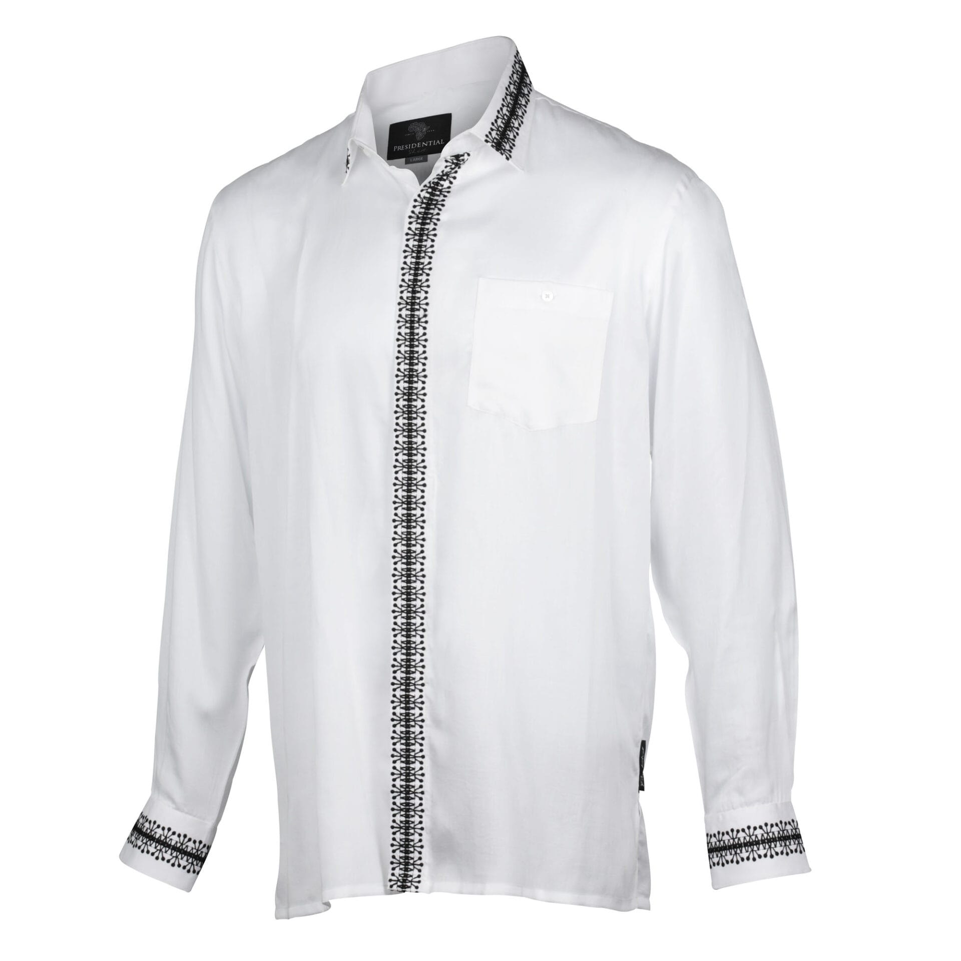 Classic Embroidered Rayon White Long Sleeve Viscose Men's Shirt