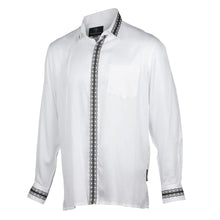Classic Embroidered Rayon White Long Sleeve Viscose Men's Shirt