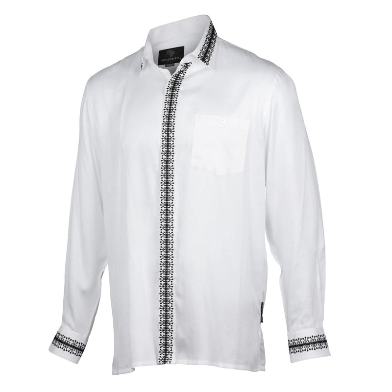 Classic Embroidered Rayon White Long Sleeve Viscose Men's Shirt
