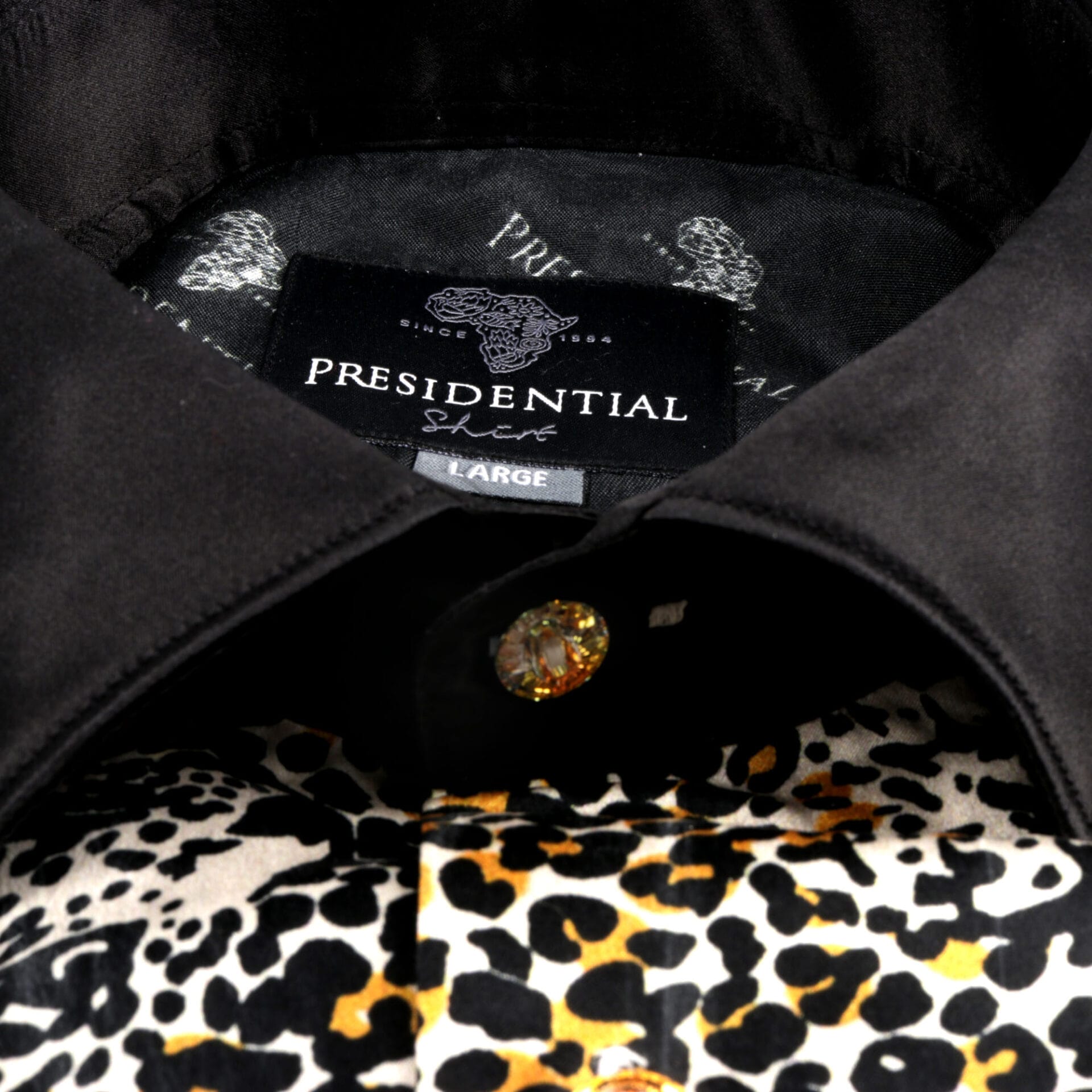 Madiba Original Leopard Face Iconic 100% Silk Shirt With Swarovski Buttons