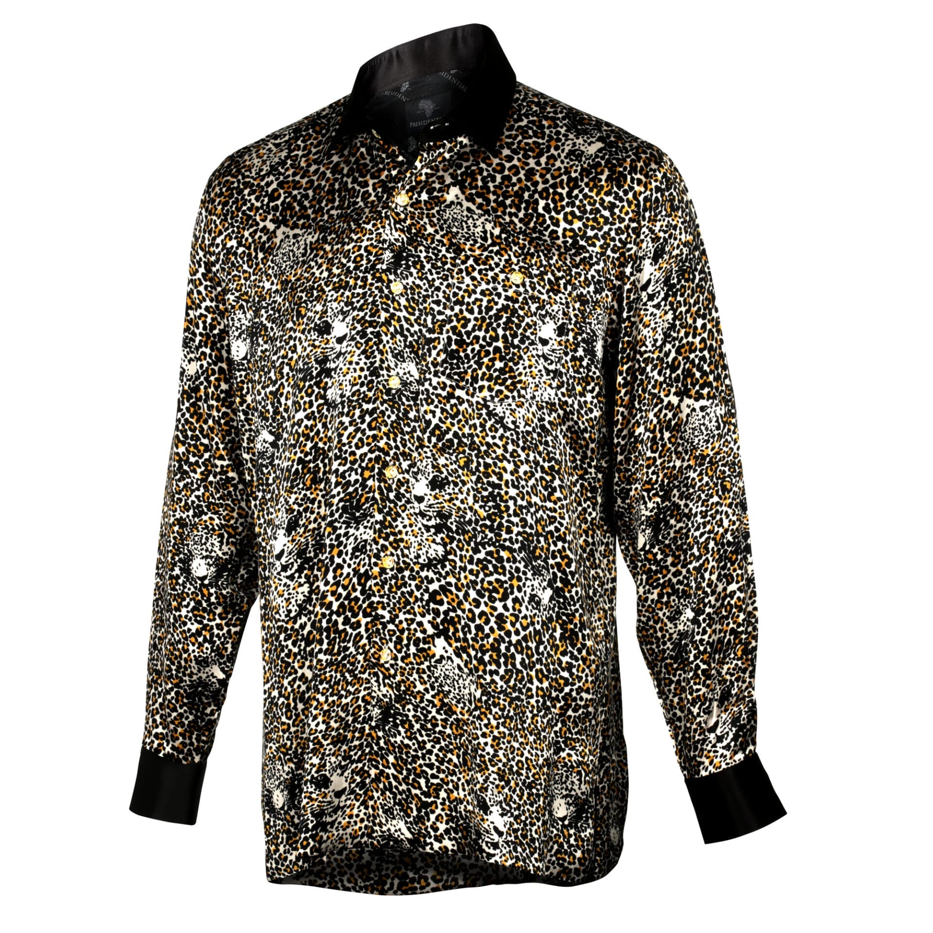 Madiba Original Leopard Face Iconic 100% Silk Shirt With Swarovski Buttons
