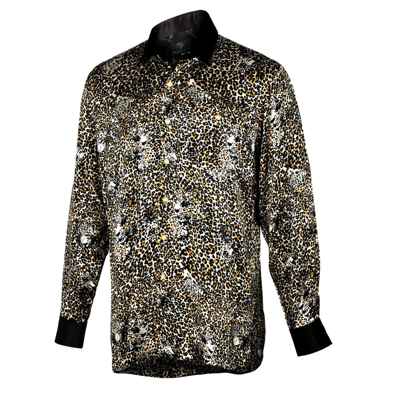 Madiba Original Leopard Face Iconic 100% Silk Shirt With Swarovski Buttons