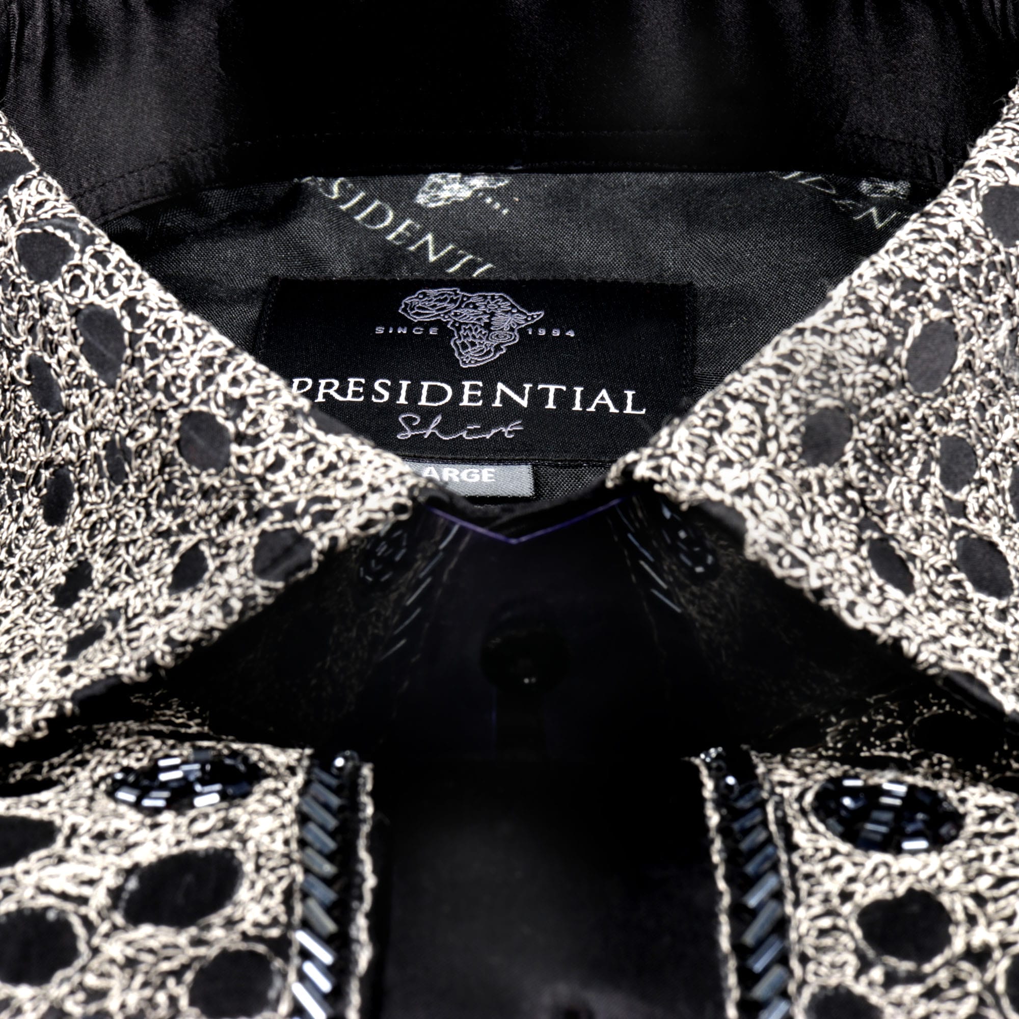 Black Diamante Iconic 100% Silk Shirt With Chest Embroidery