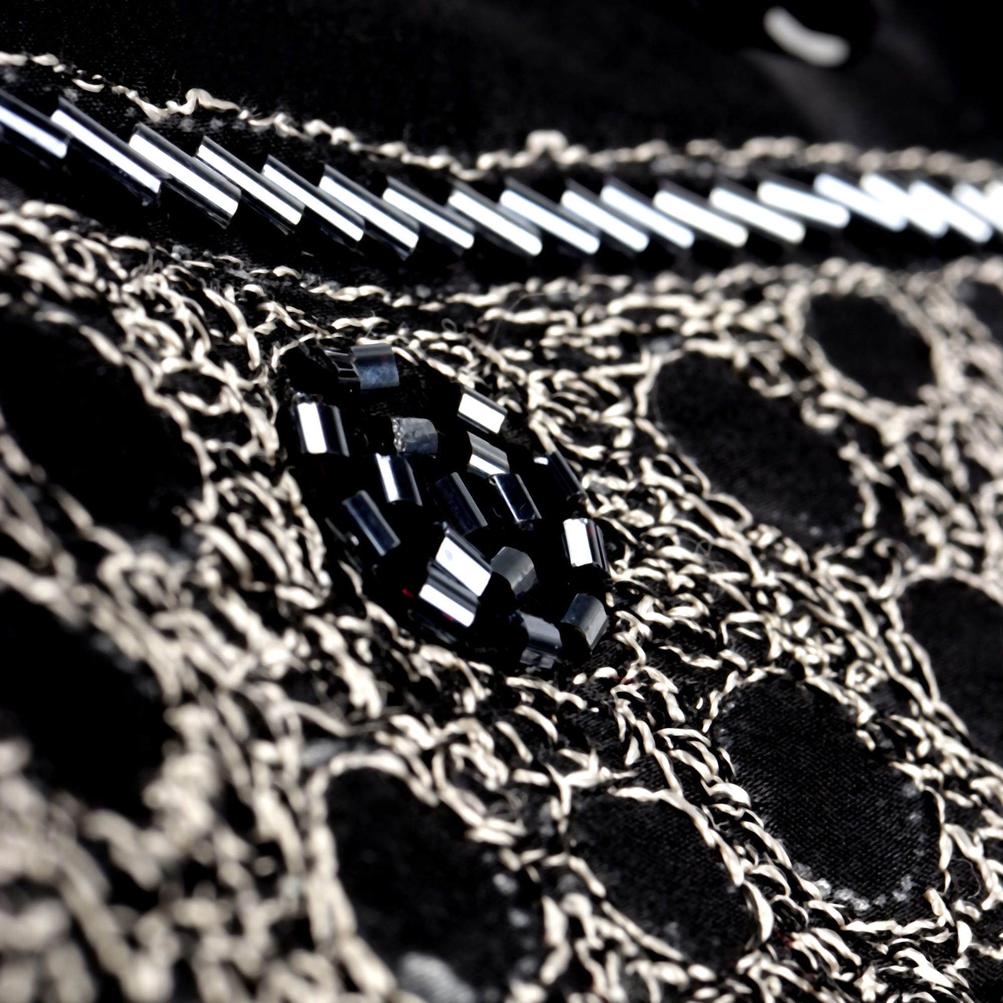 Black Diamante Iconic 100% Silk Shirt With Chest Embroidery