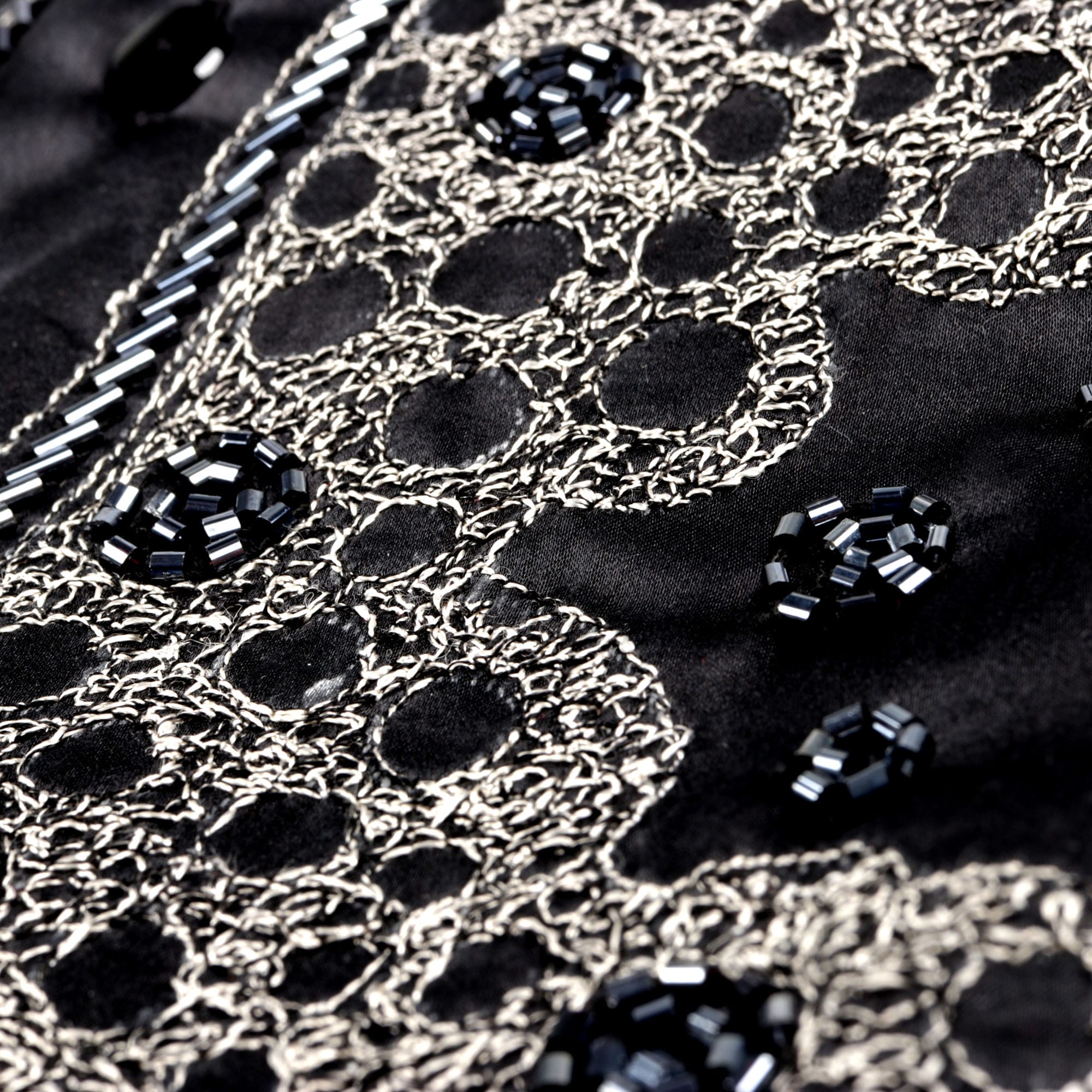 Black Diamante Iconic 100% Silk Shirt With Chest Embroidery