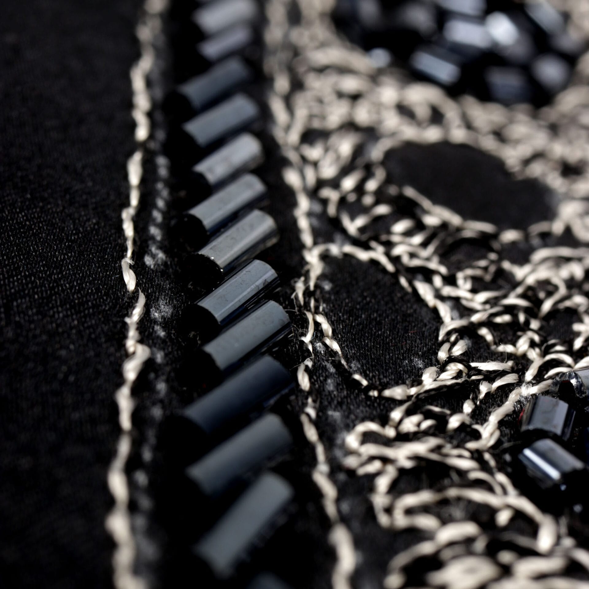 Black Diamante Iconic 100% Silk Shirt With Chest Embroidery