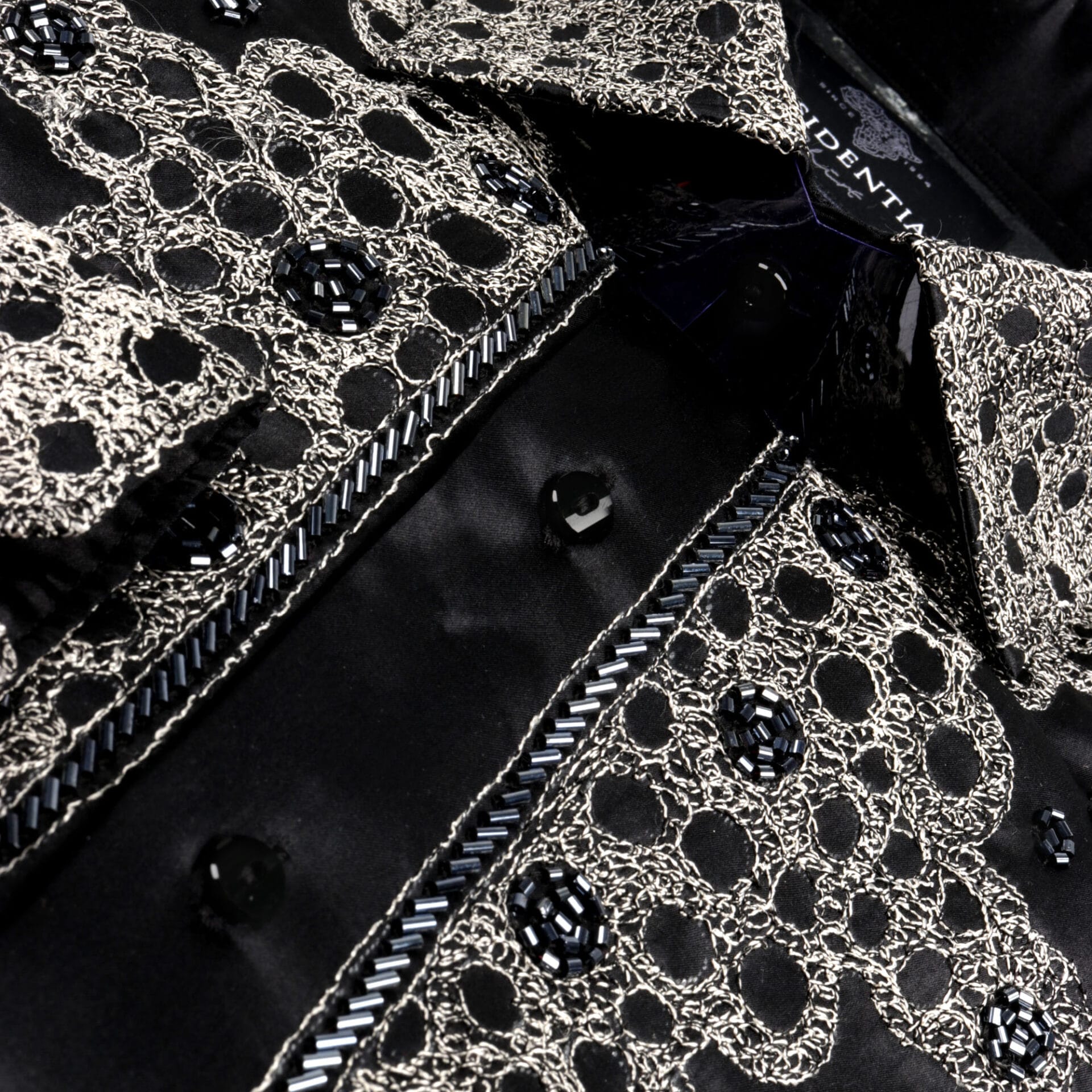 Black Diamante Iconic 100% Silk Shirt With Chest Embroidery