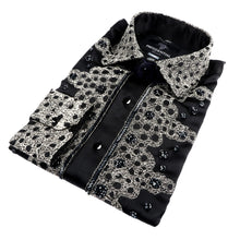 Black Diamante Iconic 100% Silk Shirt With Chest Embroidery