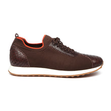 Men’s Chocolate Brown Leather Sneakers – Croc Textured Casual Dress Shoes