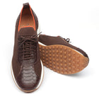 Men’s Chocolate Brown Leather Sneakers – Croc Textured Casual Dress Shoes